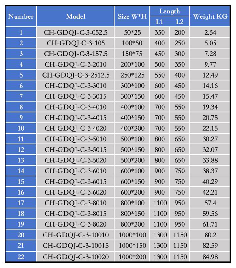 Trough Type Horizontal Tee size