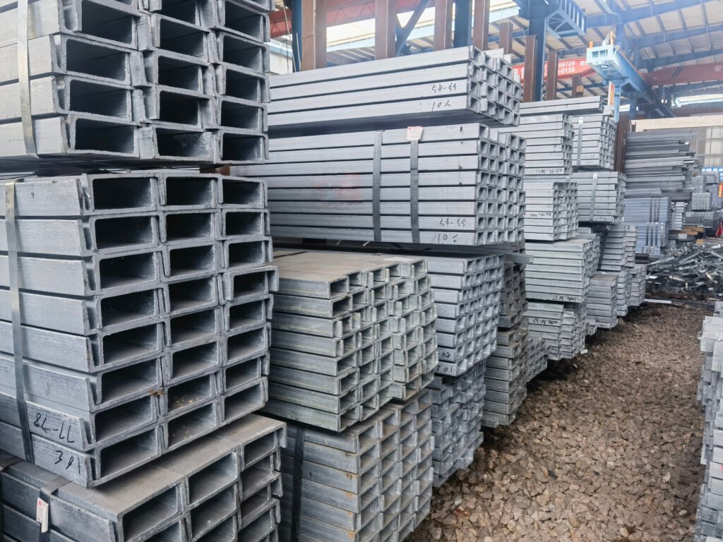 Large stock of galvanized channel steel in warehouse, structural steel supplier with strong inventory capacity