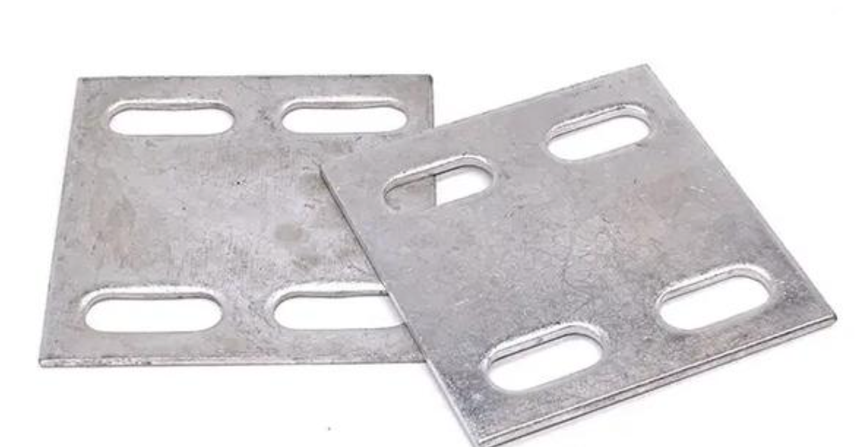 Galvanized embedded steel plates with slotted holes for construction and structural anchoring applications