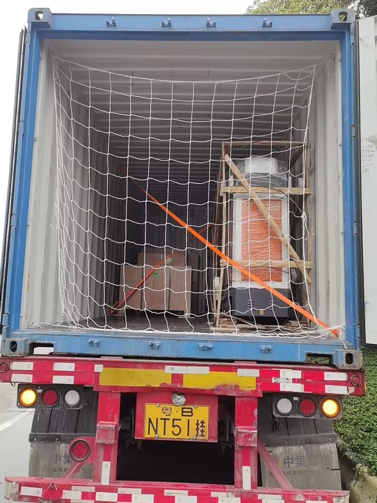 FM200 fire suppression system container loading for export shipment with secured cargo and professional packing