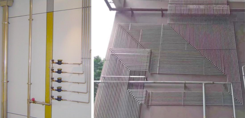 Stainless steel piping system installation for industrial and building water supply projects