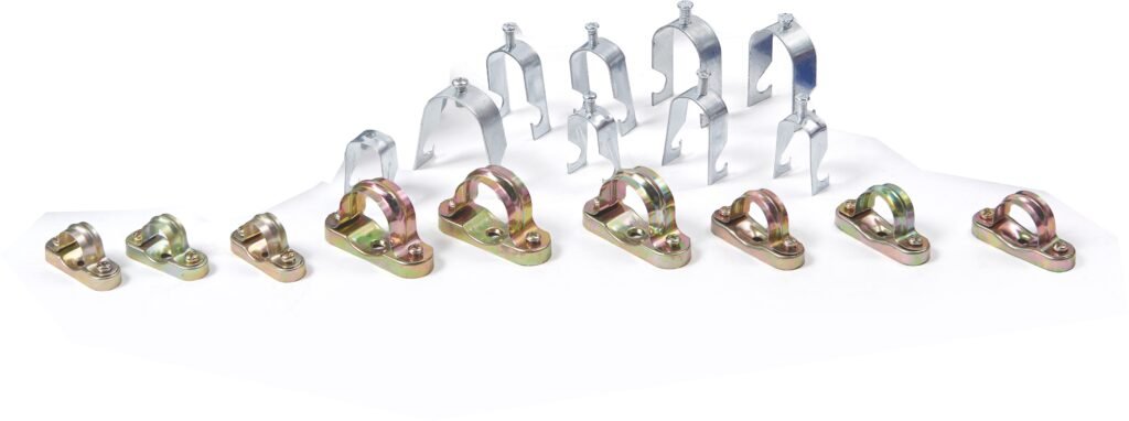 Electrical conduit spacer saddles and clamps for wall installation