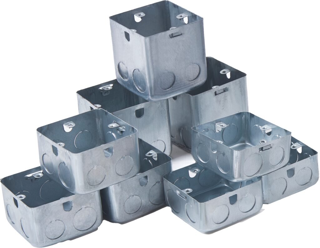 Galvanized steel electrical junction boxes with conduit knockouts